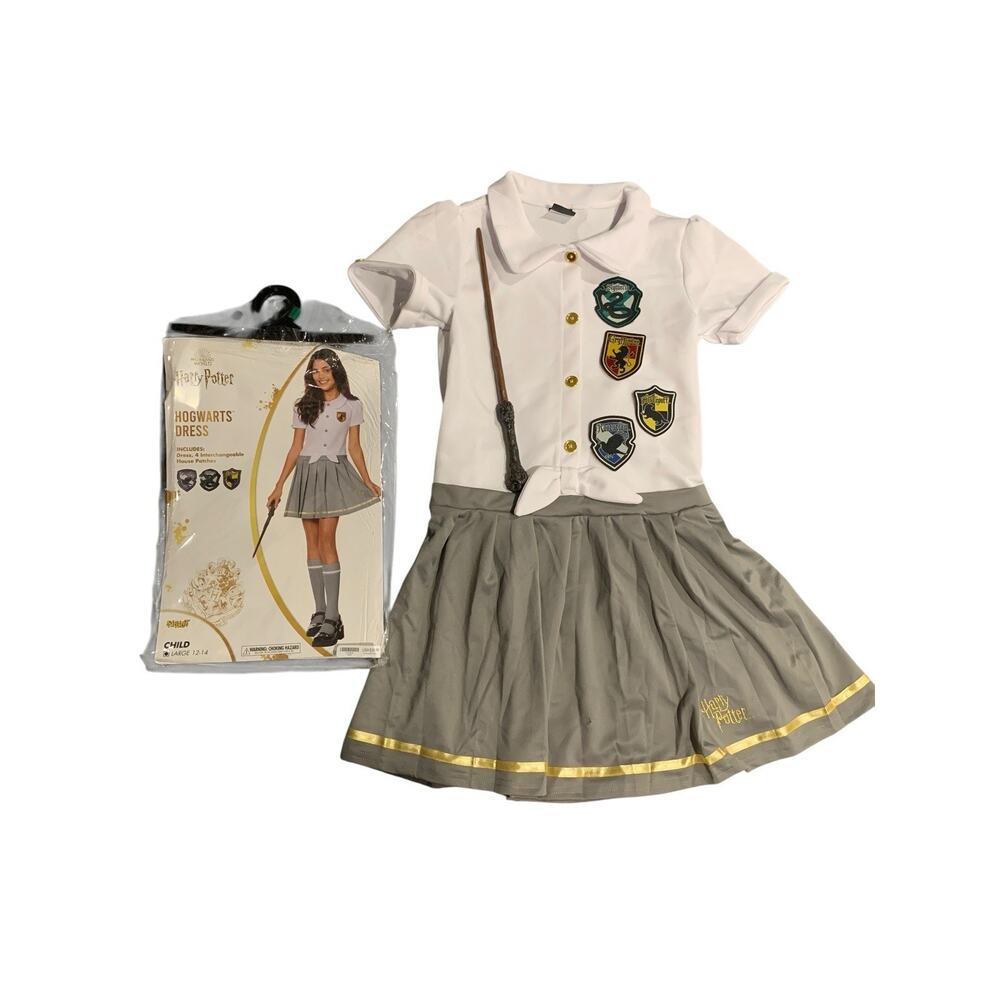 SPIRIT HALLOWEEN Harry Potter HOGWARTS DRESS Kids Costume w/‎ Wand LARGE 12-14